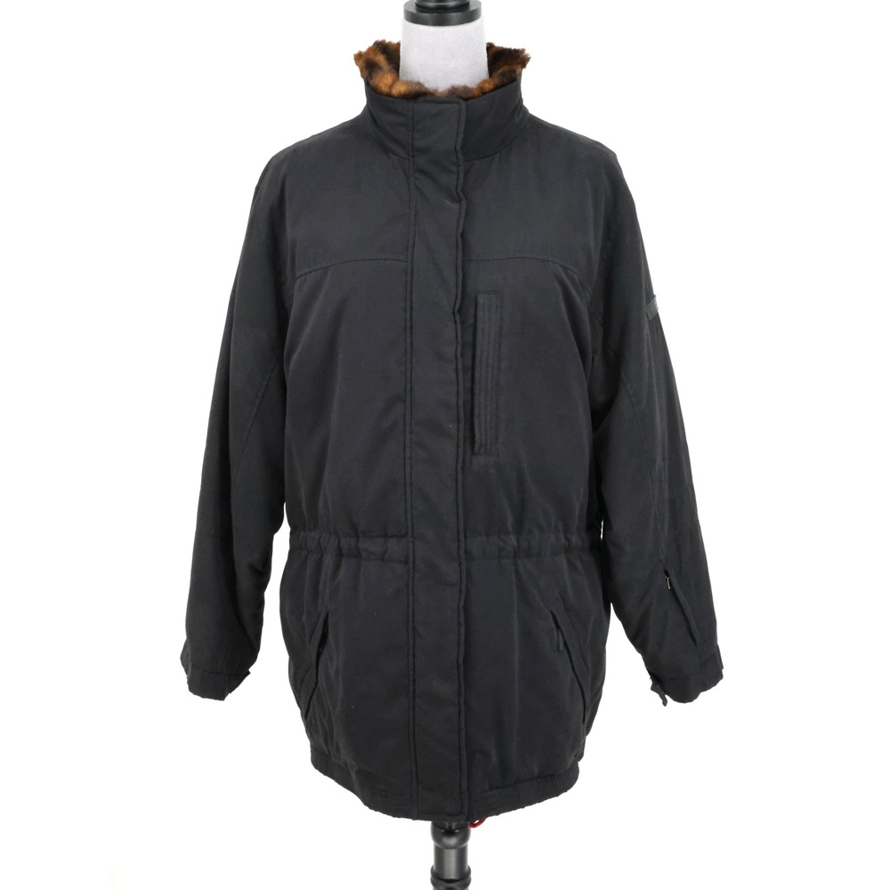 LRL Ralph Lauren Coat Womens Large Black Faux Fur Collar Zip Snaps Lined Jacket - Picture 2 of 16